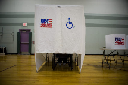 USA - 2008 Elections - New Hampshire Primary - Disabled Person Voting