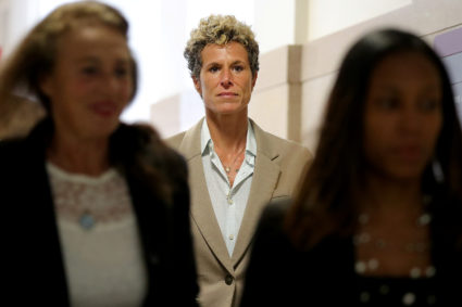 Andrea Constand returns to the courtroom during a lunch break at the sentencing hearing for the sexual assault trial of en...