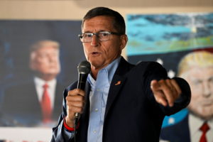 Former General Michael Flynn speaks at a campaign event with Republican senate candidate Josh Mandel (not pictured) ahead of next month's primary election in Cortland, Ohio, U.S., April 21, 2022. Photo by Gaelen Morse/REUTERS