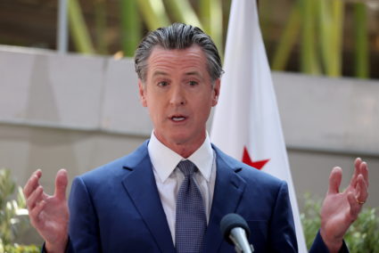 California Gov.Gavin Newsom speaks during his meeting with Canada's Prime Minister Justin Trudeau at the California Science Center outside the Ninth Summit of the Americas, in Los Angeles, California, U.S. June 9, 2022. Photo by Lucy Nicholson/Reuters