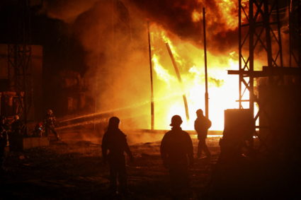 Firefighters work at 5th thermal power plant damaged by a Russian missile strike, amid Russia's attack on Ukraine, in Kharkiv, Ukraine September 11, 2022. Photo by Vyacheslav Madiyevskyy/REUTERS