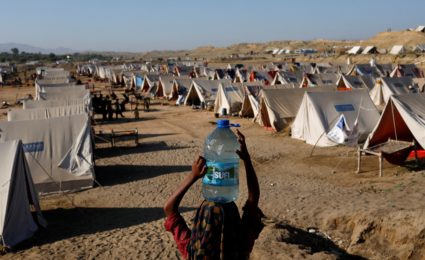 People displaced because of the floods take refuge in a camp, in Sehwan