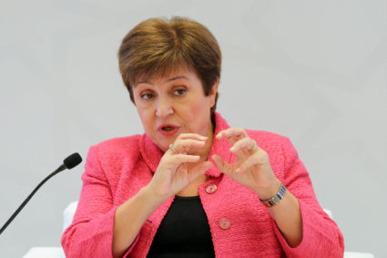 FILE PHOTO: The International Monetary Fund Managing Director, Kristalina Georgieva, speaks at a conference in Riyadh