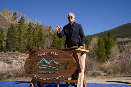 U.S. President Joe Biden delivers remarks and attends a ceremony to designate Camp Hale, a World War II training site used by the Army's 10th Mountain Division, as a new National Monument in Leadville, Colorado, U.S., October 12, 2022. Photo by Kevin Lamarque/REUTERS