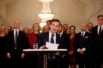 Prime Minister-elect Ulf Kristersson introduces the new government ministers in Sweden