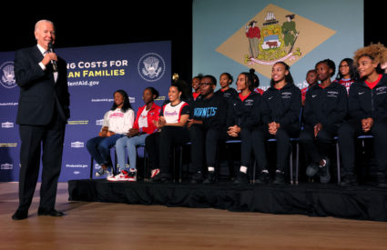 U.S. President Biden talks about student debt relief at Delaware State University