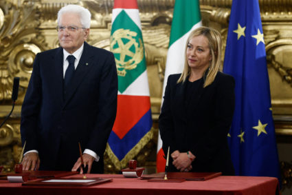 Italian PM Meloni and deputy PM Tajani attend a swearing-in ceremony at the Quirinale Palace, in Rome