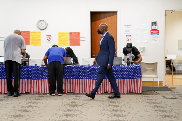 U.S. Senator Raphael Warnock casts early vote in Atlanta