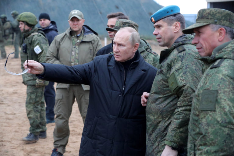 Russian President Vladimir Putin inspects preparations of mobilised reservists at a military training centre in Ryazan Region
