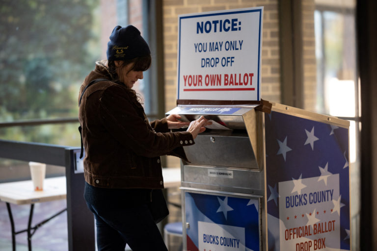 Residents drop off mail-in ballots in Bucks County
