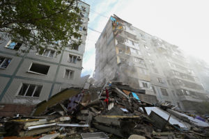 Residential building heavily damaged by a Russian missile strike in Zaporizhzhia
