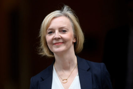 British Prime Minister Liz Truss leaves Number 10 Downing Street for the Houses of Parliament, in London
