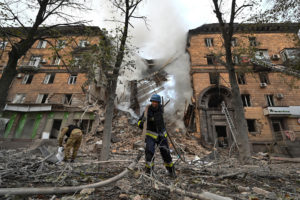 Residential building heavily damaged by Russian missile strike in Zaporizhzhia