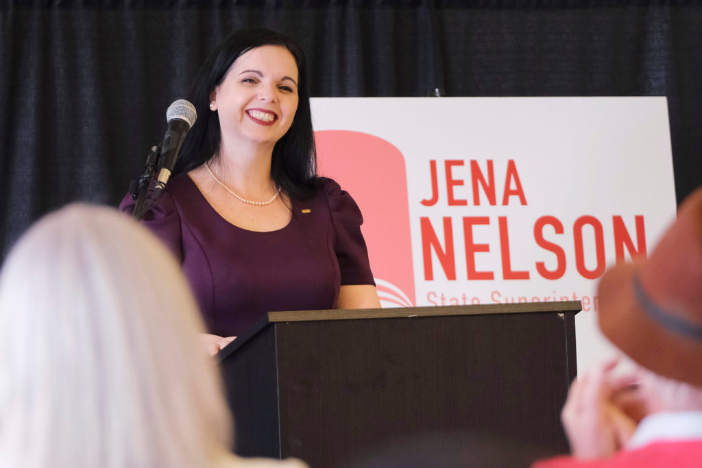Jena Nelson, the former Oklahoma Teacher of the Year, announces her candidacy as a Democrat in the 2022 election for state