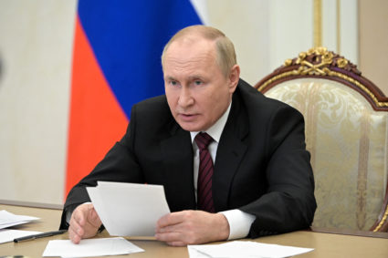 Russian President Vladimir Putin chairs a meeting in Moscow