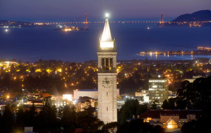 File photo of Sather Tower rising above the University of California at Berkeley campus in Berkeley