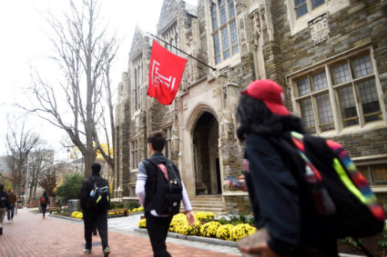 FILE PHOTO: Students walk through the campus of Temple University in Philadelphia