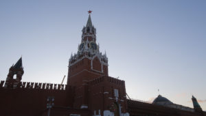 General view shows Spasskaya Tower of Kremlin in central Moscow