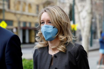 FILE PHOTO: Theranos founder Elizabeth Holmes and her family leave the federal courthouse after attending her fraud trial ...