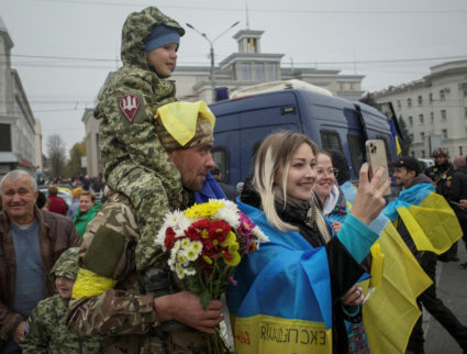 Local residents celebrate after Russia's retreat from Kherson, in central Kherson