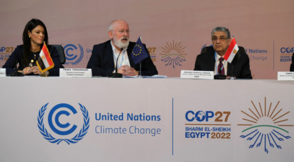 European Commission and COP Presidency speak during a session at the COP27 climate summit, in Sharm el-Sheikh