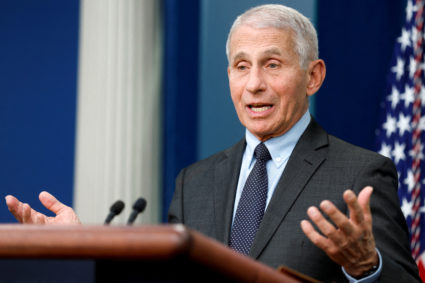 NIH National Institute of Allergy and Infectious Diseases Director Anthony Fauci joins White House Press Secretary Karine Jean-Pierre for the daily press briefing at the White House in Washington, U.S. November 22, 2022. Photo by Jonathan Ernst/REUTERS