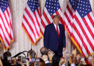 Former U.S. President Donald Trump makes an announcement at his Mar-a-Lago estate in Palm Beach