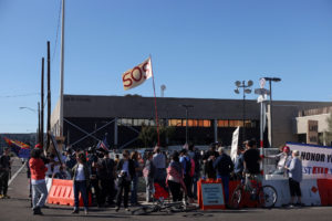 Protest outside the Maricopa County Tabulation and Election Center as vote counting continues inside, in Phoenix, Arizona