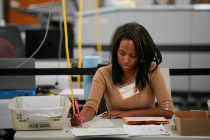 Election workers process ballots for U.S. midterm elections in Georgia