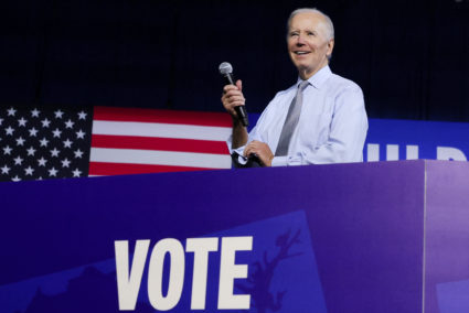 U.S. President Biden attends a rally with Democratic nominee for Maryland Governor Moore, Senator Van Hollen and other Mar...