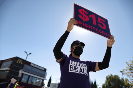 Rally held by fast food workers and supporters to celebrate the California Labor Commissioner’s order in Los Angeles