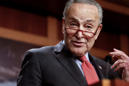 Senate Majority Leader Chuck Schumer (D-NY) holds a news conference about the Democratic majority in the Senate on Capitol...