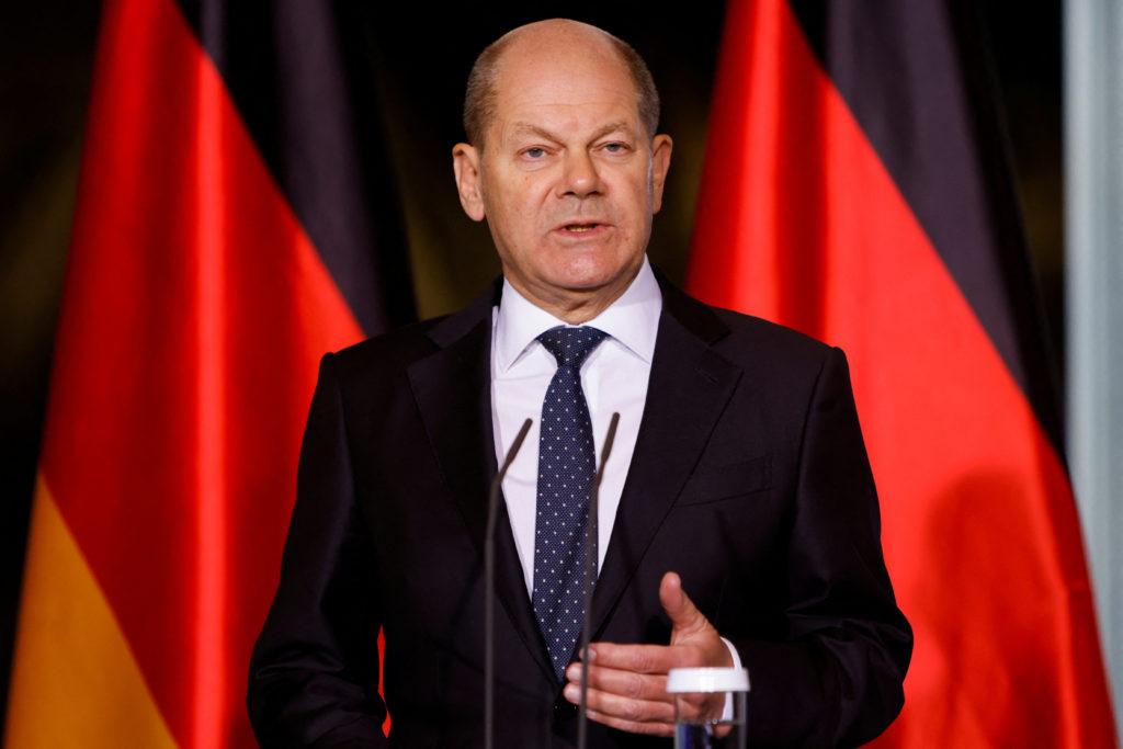 German Chancellor Scholz holds a news conference following a virtual meeting with G7 leaders in Berlin