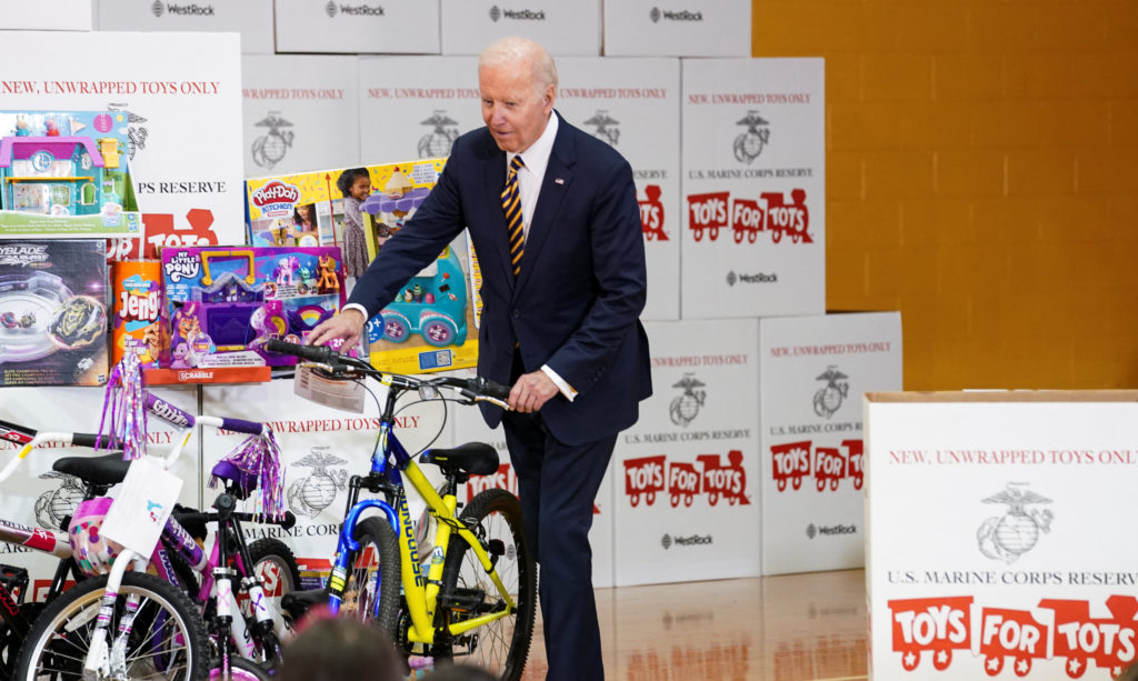 U.S. President Biden participates in U.S. Marine Corps Reserve Toys for Tots event at Joint Base Myer-Henderson Hall in Ar...