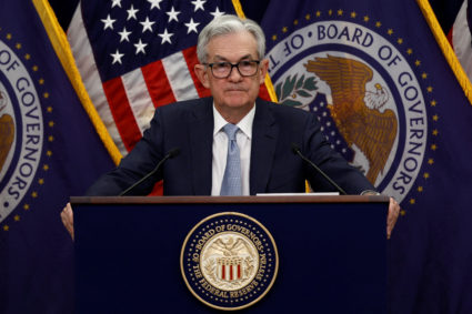 Federal Reserve Board Chairman Jerome Powell holds a news conference in Washington