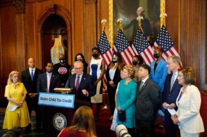 U.S. Senate Majority Leader Chuck Schumer and House Speaker Nancy Pelosi hold a news conference on Capitol Hill