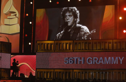 A tribute to the late Lou Reed is shown on a large screen at the 56th annual Grammy Awards in Los Angeles