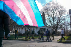 Unidentified armed men equipped with rifles and body armor protest drag story reading in Columbus