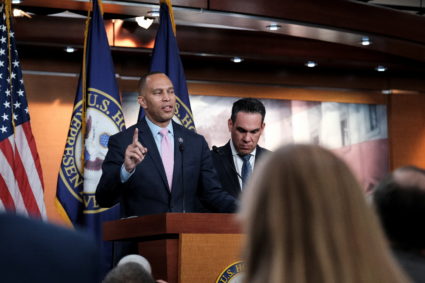 U.S. Rep. Hakeem Jeffries (D-NY) speaks at House Leadership news conference after being elected as the new Democratic leader in the House of Representatives for the next session of Congress, on Capitol Hill in Washington, U.S., November 30, 2022. Photo by Michael A. McCoy/REUTERS