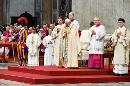 Pope Francis leads the Angelus prayer, on World Peace Day, at the Vatican