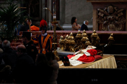People pay homage to former Pope Benedict, at the Vatican