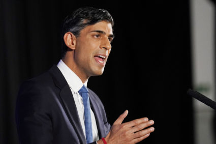 British Prime Minister Rishi Sunak delivers his first major domestic speech of 2023 at Plexal, Queen Elizabeth Olympic Park, in east London, Britain January 4, 2023. Photo by Stefan Rousseau/Pool via REUTERS