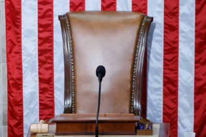 After thirteen rounds of voting the chair of the Speaker of the House sits empty on the dais of the U.S. House of Representatives with the Speaker's gavel in front of it on the fourth day of the 118th Congress at the U.S. Capitol in Washington, U.S., January 6, 2023. Photo by Evelyn Hockstein/REUTERS