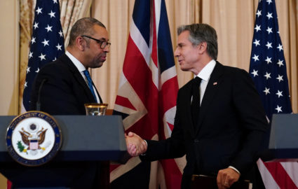 U.S. Secretary of State Antony Blinken and British Foreign Secretary James Cleverly shake hands at the end of their press conference at the State Department in Washington, U.S., January 17, 2023.  Photo by Kevin Lamarque/REUTERS