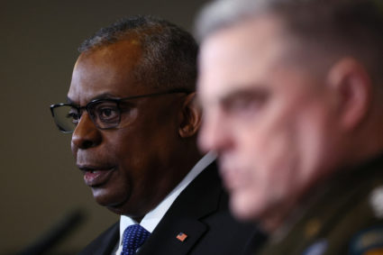 U.S. Secretary of Defense Lloyd Austin and U.S. Chairman of the Joint Chiefs of Staff Gen. Mark A. Milley hold a news conf...