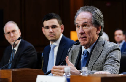 Live Nation Entertainment President and Chief Financial Officer Joe Berchtold and SeatGeek Chief Executive Officer Jack Groetzinger listen as Jam Productions Chief Executive Officer and President Jerry Mickelson speaks during a Senate Judiciary Committee hearing titled "That's the Ticket: Promoting Competition and Protecting Consumers in Live Entertainment" on Capitol Hill in Washington, U.S., January 24, 2023. Photo by Kevin Lamarque/REUTERS