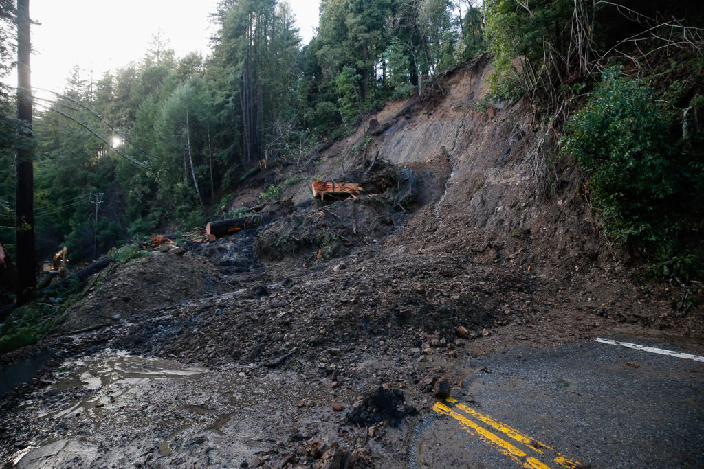 A view of the landslide in Ben Lomond that caused road