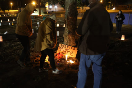 People attend a candlelight vigil in memory of Tyre Nichols at the Tobey Skate Park on January 26, 2023 in Memphis, Tennessee. 29-year-old Tyre Nichols died from his injuries three days after being severely beaten by five Memphis police officers on January 7. The officers have since been fired with criminal charges against the officers announced today. The video of the police encounter is expected to be released on Friday. Photo by Scott Olson/Getty Images