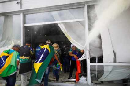 Supporters of Brazil's former President Jair Bolsonaro demonstrate against President Luiz Inacio Lula da Silva, in Brasilia
