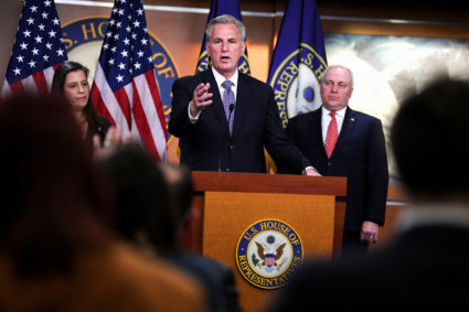 House Minority Leader Rep. Kevin McCarthy (R-CA) presides over a press conference